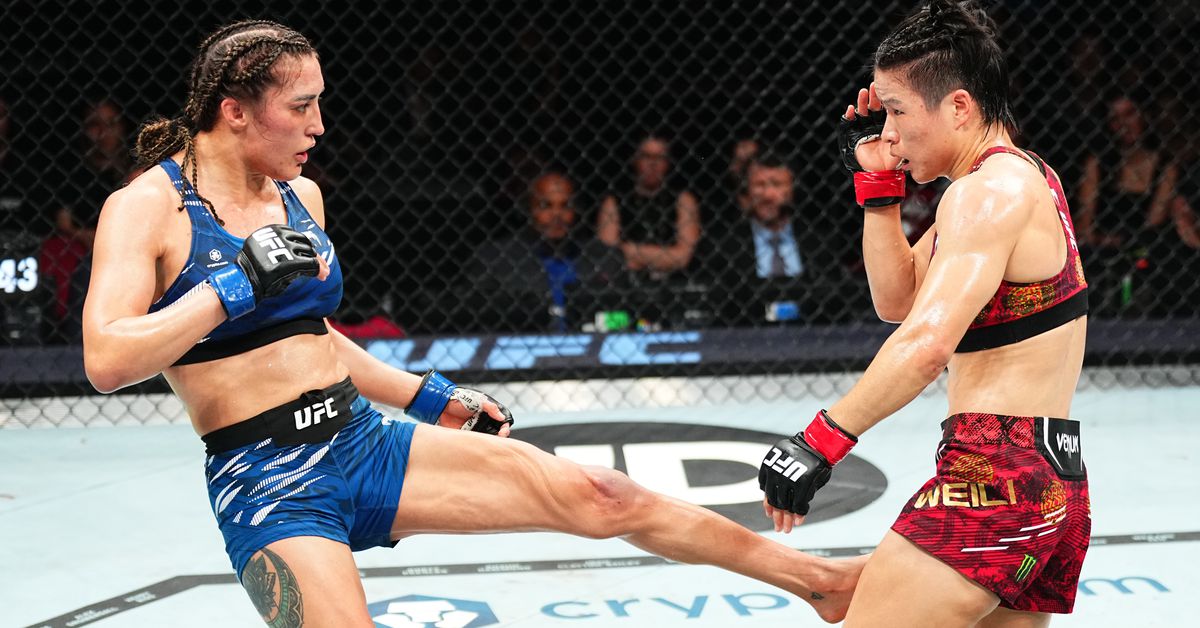 Tatiana Suárez muestra las espesas espantosas de la herida de pierna cosida después de UFC 312