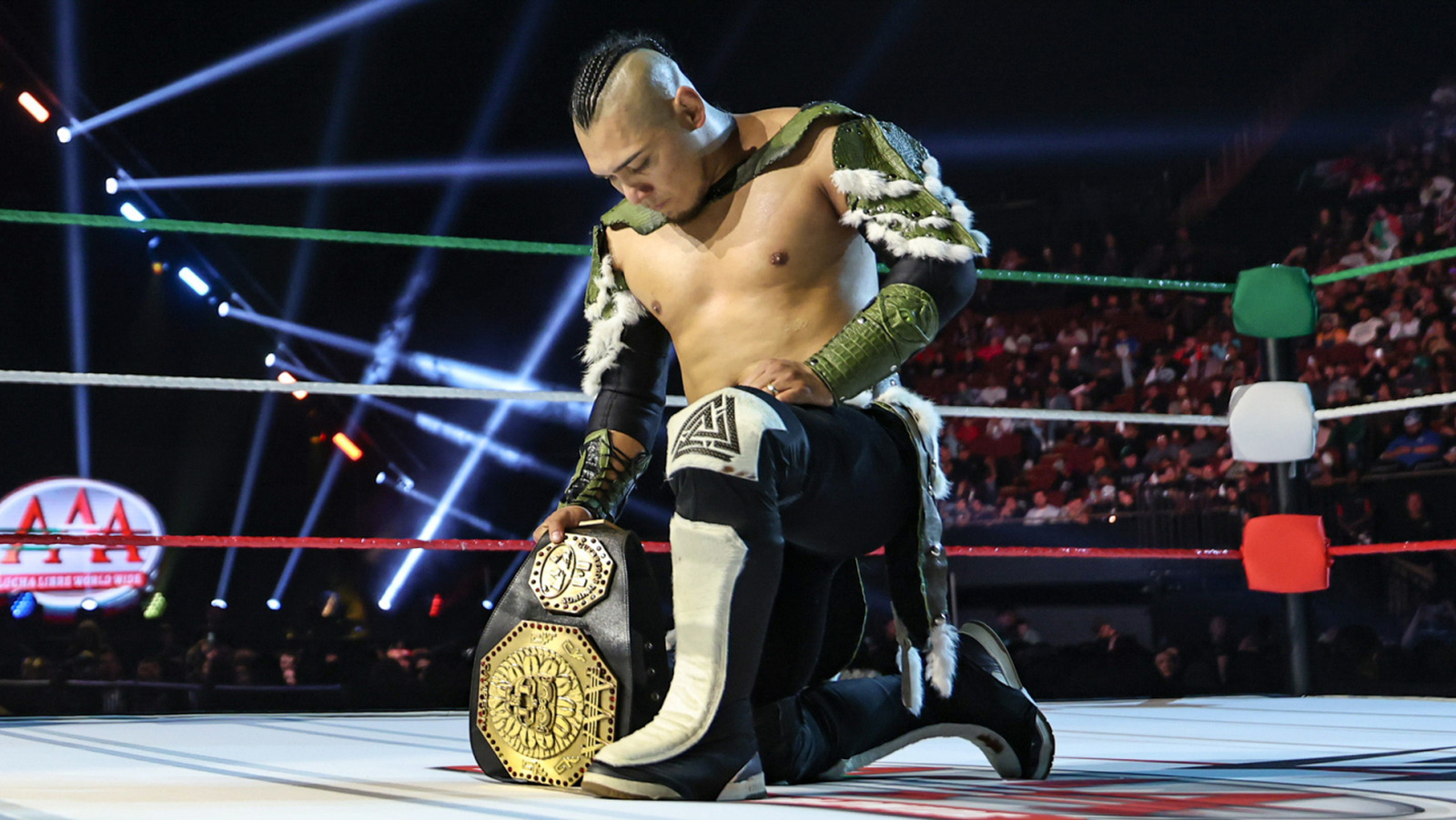 La estrella de la WWE/AAA, el Hijo del Vikekingo, el set de partido Triplemania