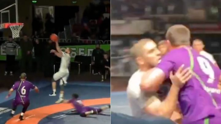 Mira al campeón de UFC Islam Makhachev drenar cubos y derrotar a sus oponentes en un torneo de Wrestball